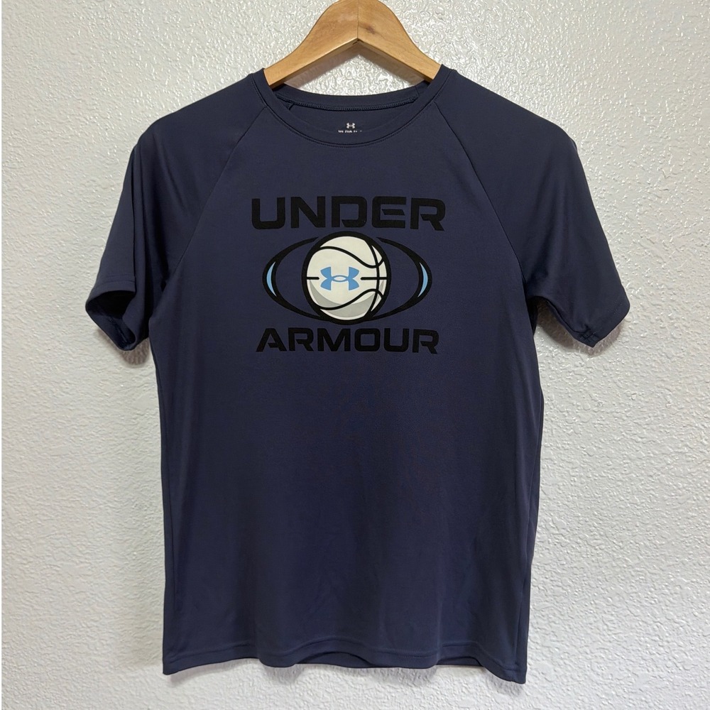 Under Armour Boys Youth Large Navy Blue Basketball Graphic Loose Fit Tee Shirt